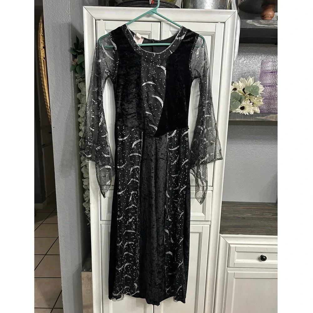 PreTeen Which Black Velvet Celestial Moon Star Costume Dress sz 10/12